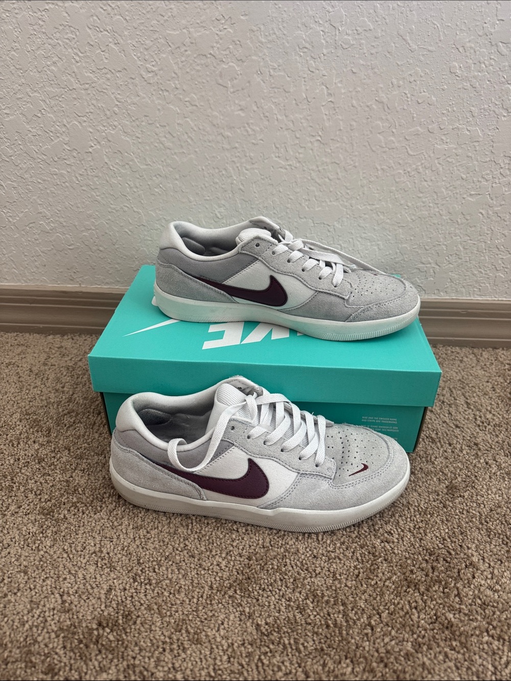 Nike Light Gray and Burgundy Swoosh Low-Top Sneakers